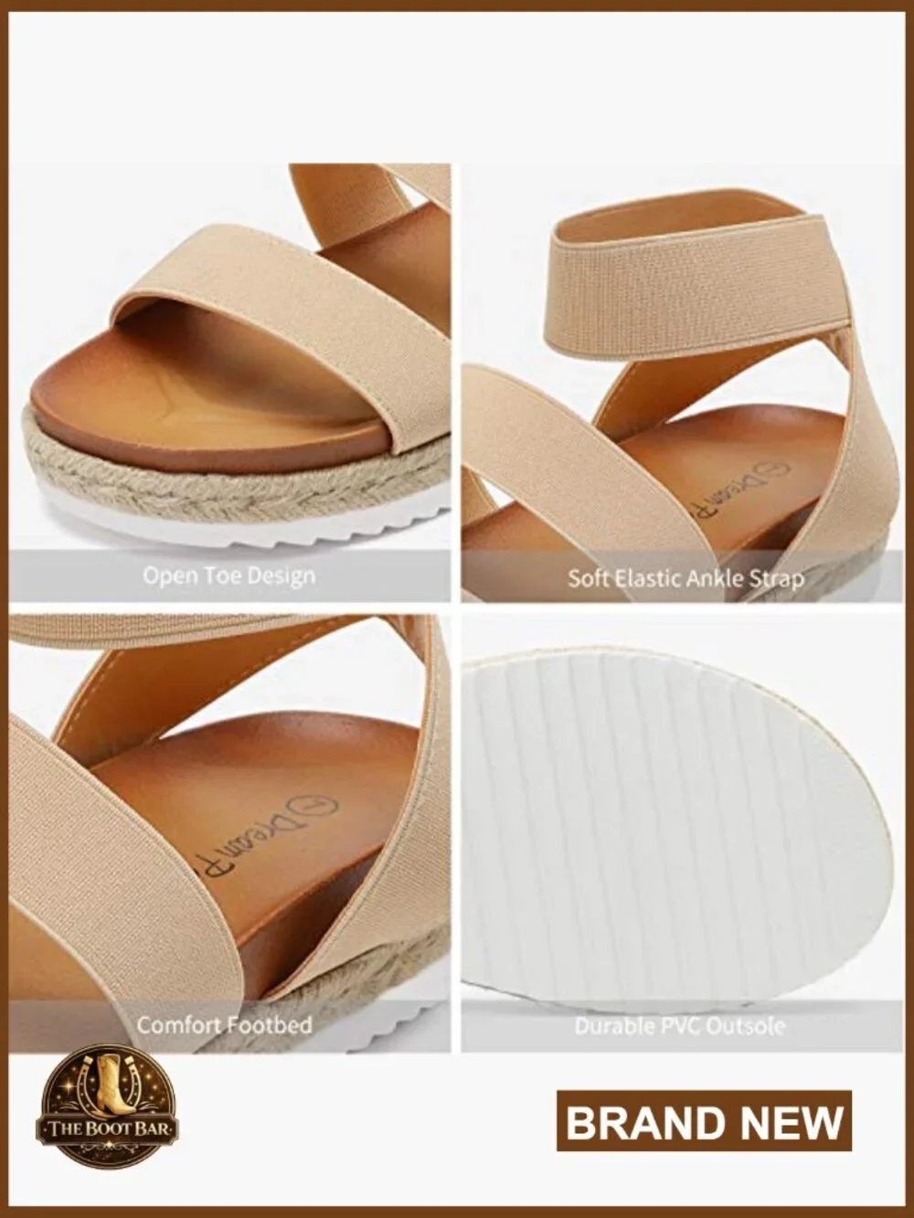 Open Toe Ankle Strap Espadrille Flatform Wedge Sandals, Slip-On Design
